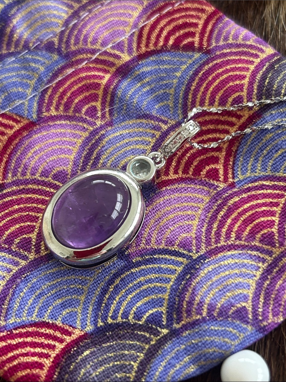Stainless Steel Amethyst & Crystal Gemstone Pendant Necklace Hangs 11.25” NWOT